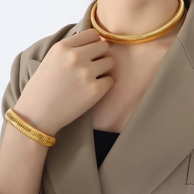 Hip-Hop Rock Punk Solid Color Titanium Steel 18K Gold Plated Plating Bracelets Necklace