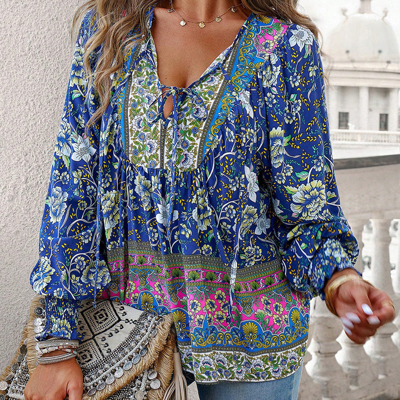 💖Hot Sales-49% OFF✨Women's Fashion Printed v-Neck Long Sleeve Shirt