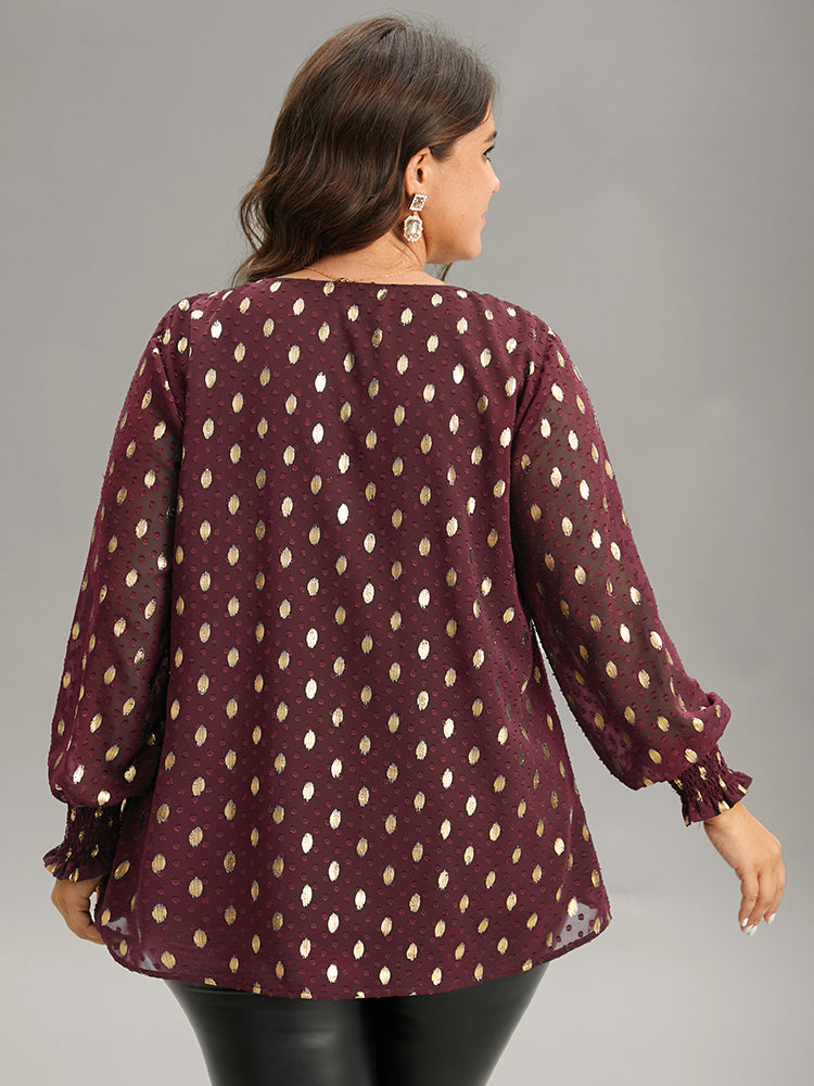 Glitter Polka Dot Textured Shirred Tiered Blouse