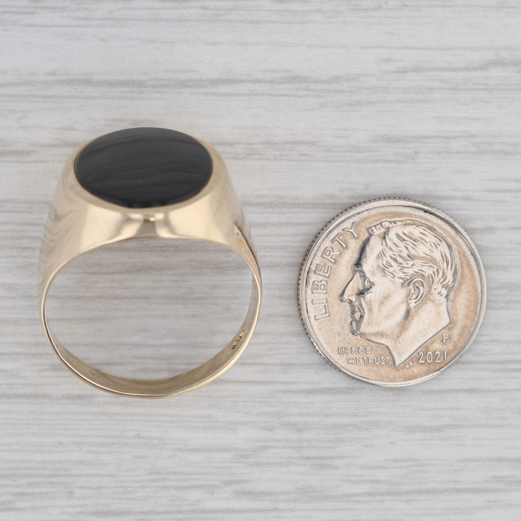 Onyx Oval Solitaire Signet Style Ring 14k Yellow Gold Size 9.75