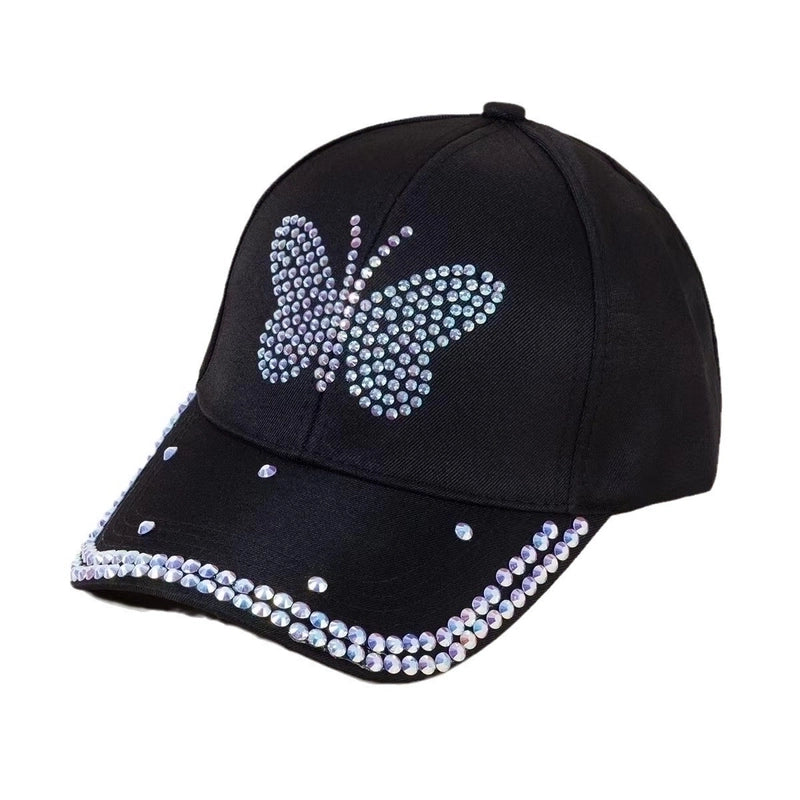 Women's Basic Minimalist Butterfly Rhinestone Curved Eaves Baseball Cap
