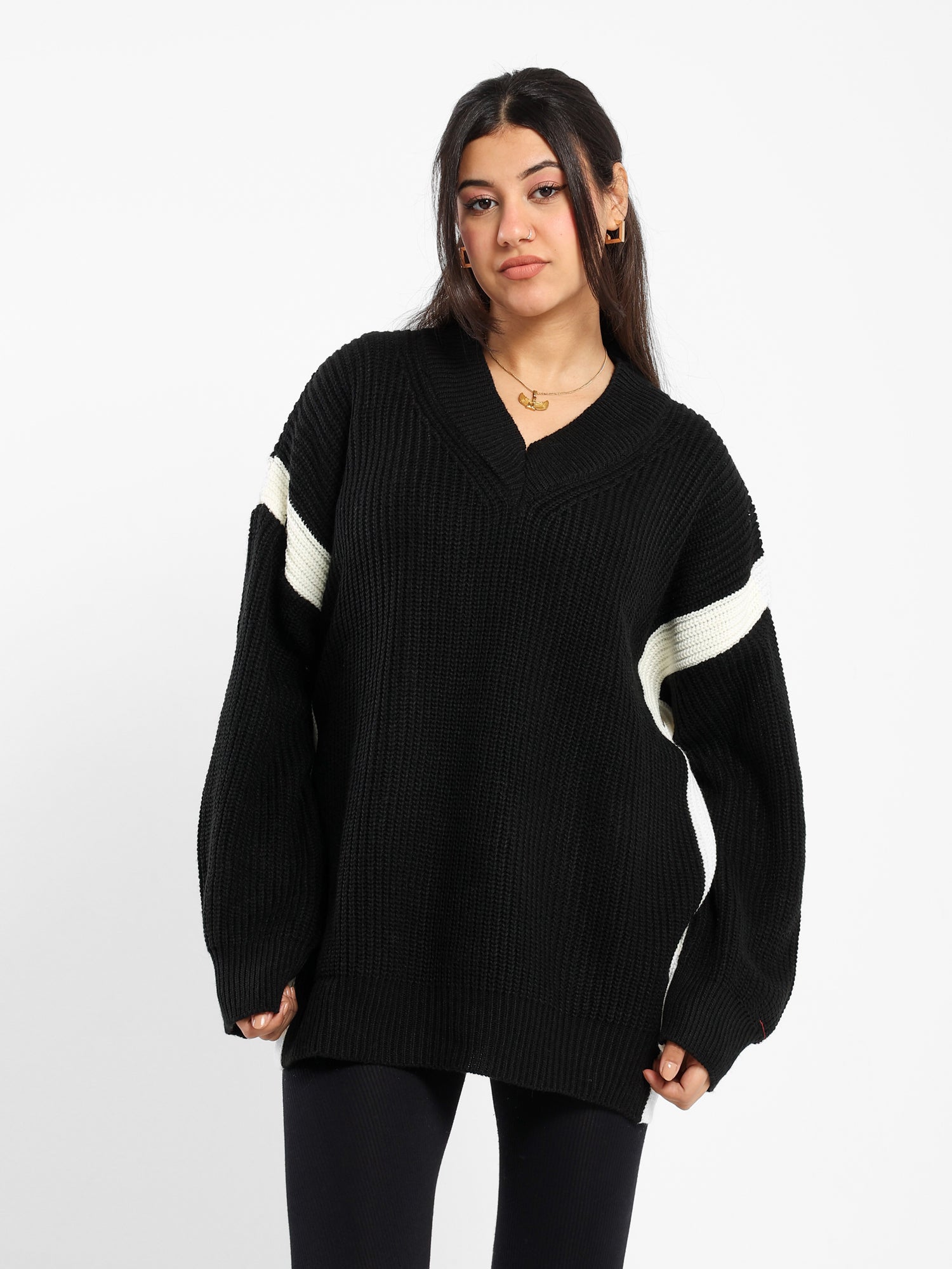 Oversized High-Low Pullover with Color Block