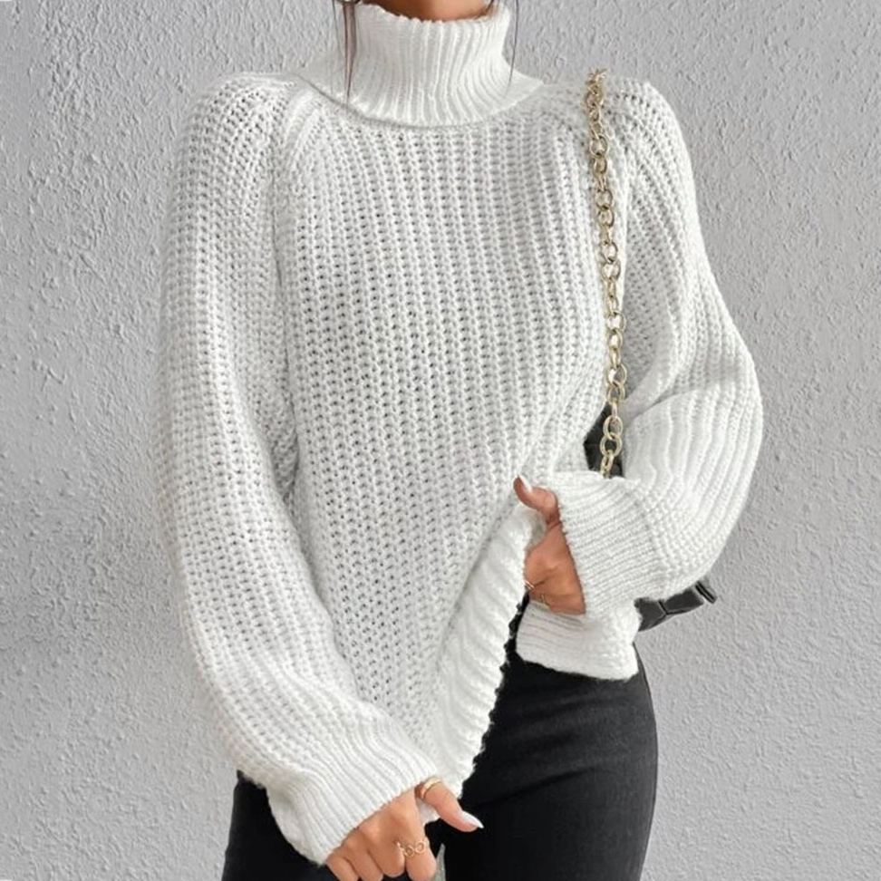 Retro Mid Length Raglan Sleeves High Lapel Split Sweater