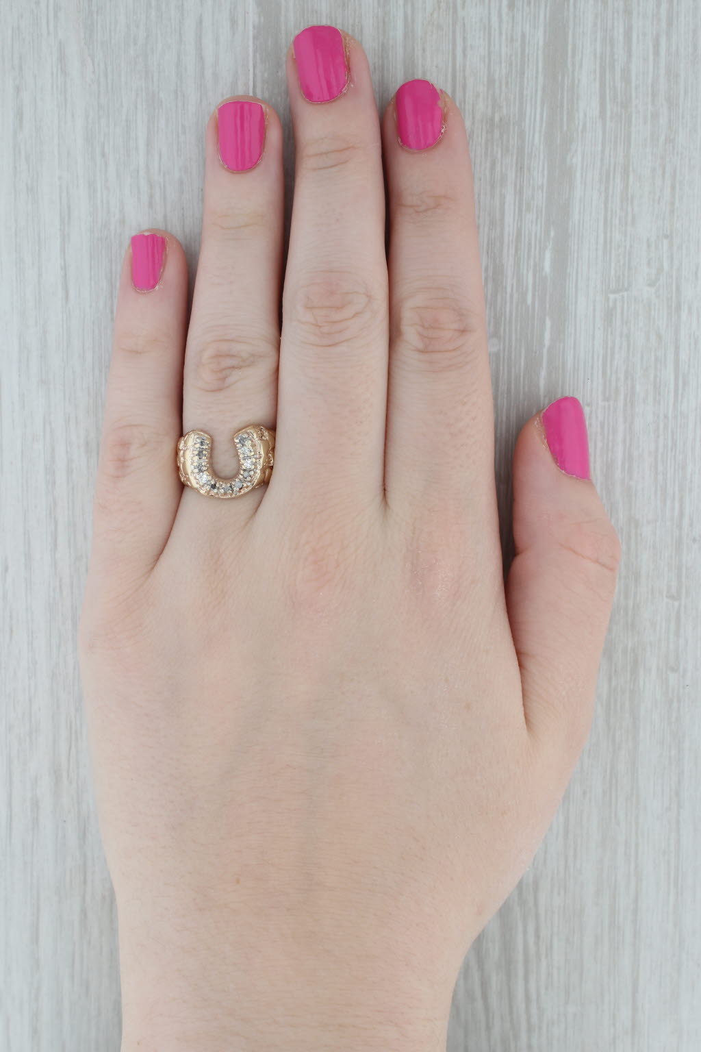0.16ctw Diamond Horseshoe Ring 10k Yellow Gold Nugget Band Size 7.75