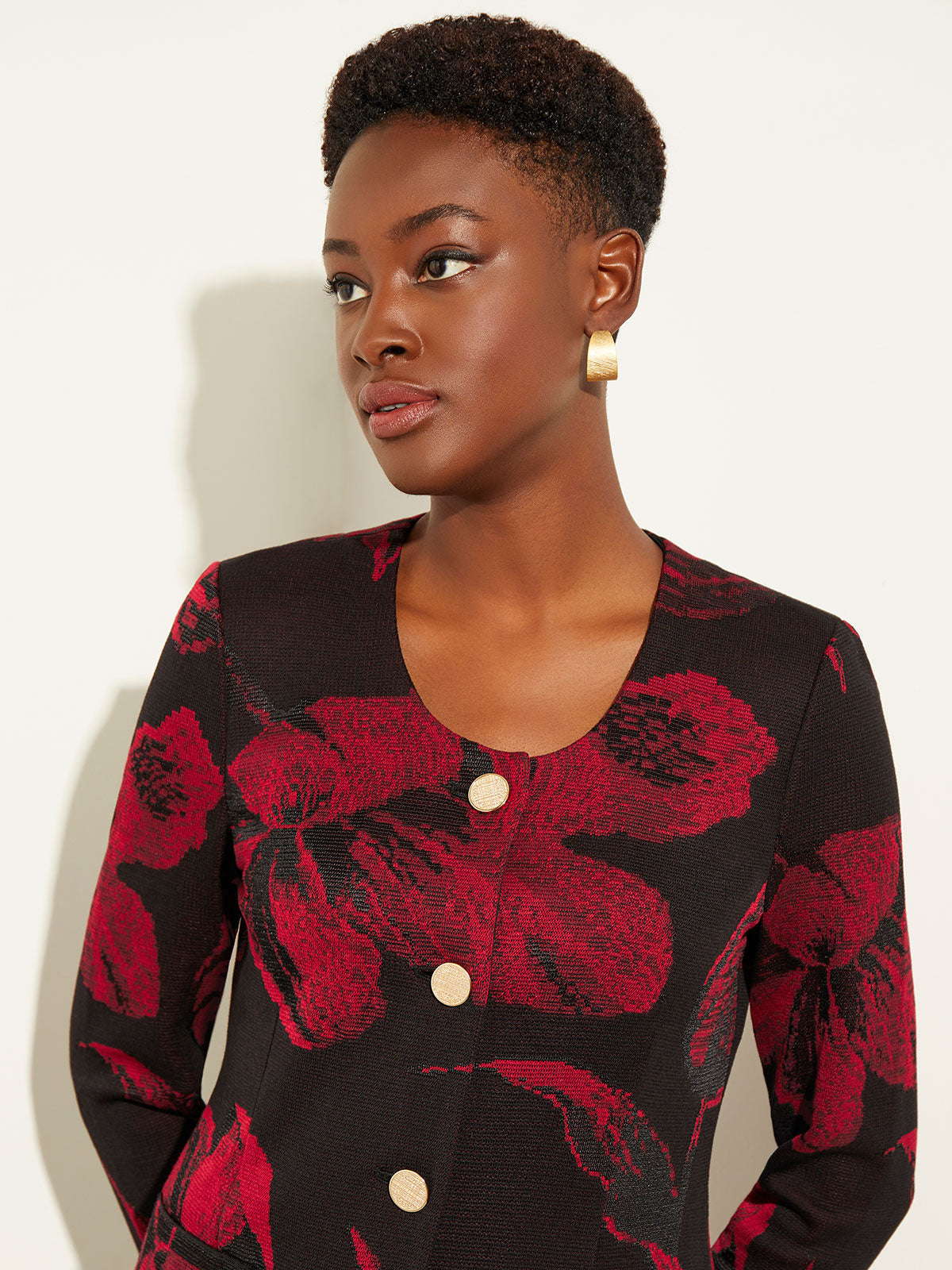 Heritage Fit Floral Button-Front Knit Jacket
