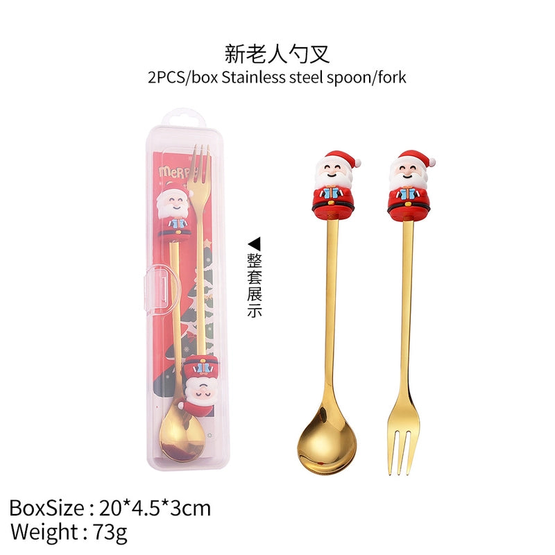 Christmas Cute Animal Santa Claus Stainless Steel Tableware 2 Pieces