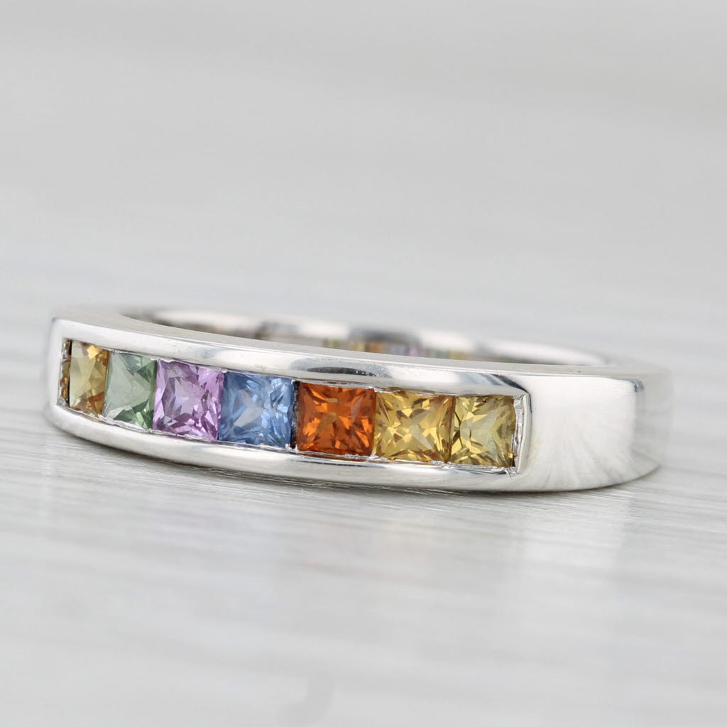 0.91ctw Multicolor Rainbow Sapphire Ring Sterling Silver Stackable Band COA