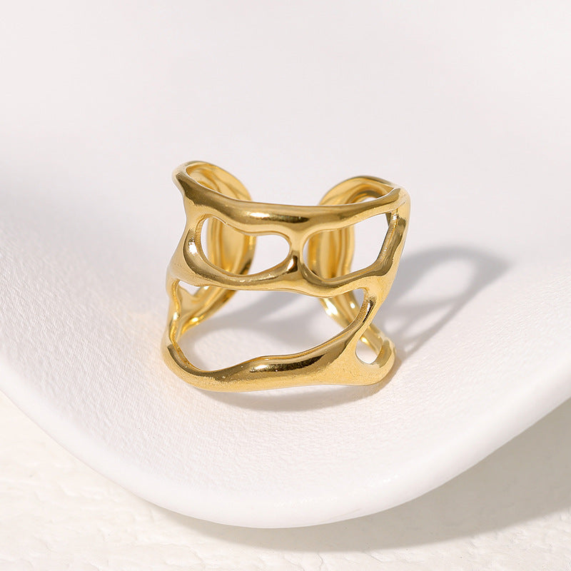 Open Ring Minimalist Asymmetrical Irregular Geometric Stainless Steel Electroplating Rings
