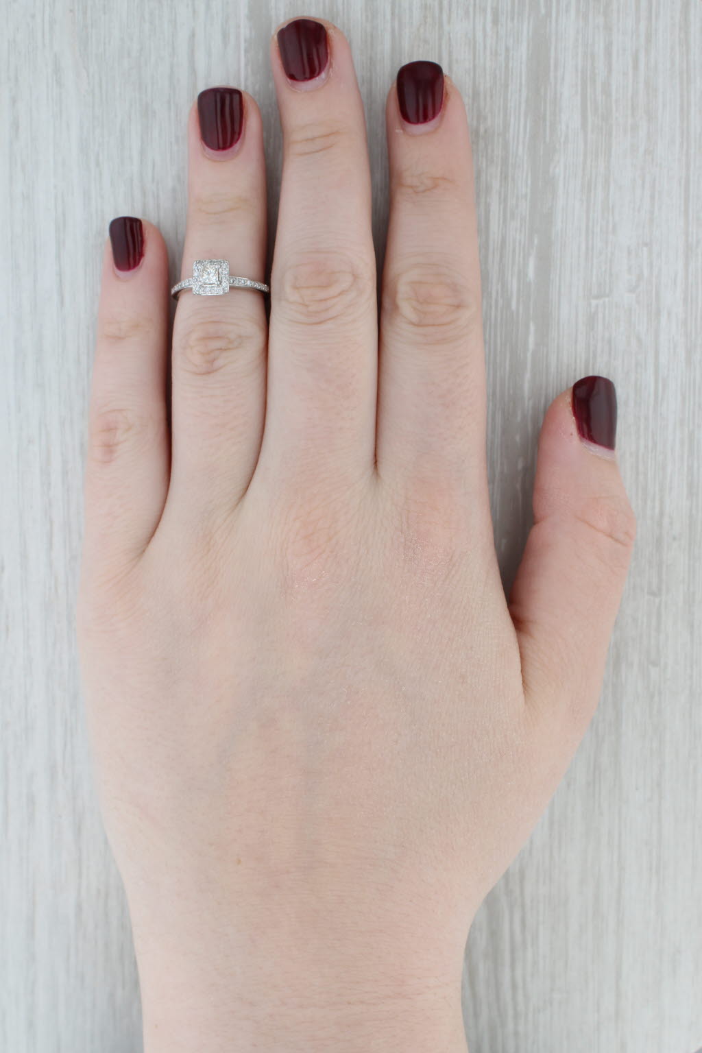 0.35ctw Princess Diamond Halo Engagement Ring 14k White Gold Size 5.5