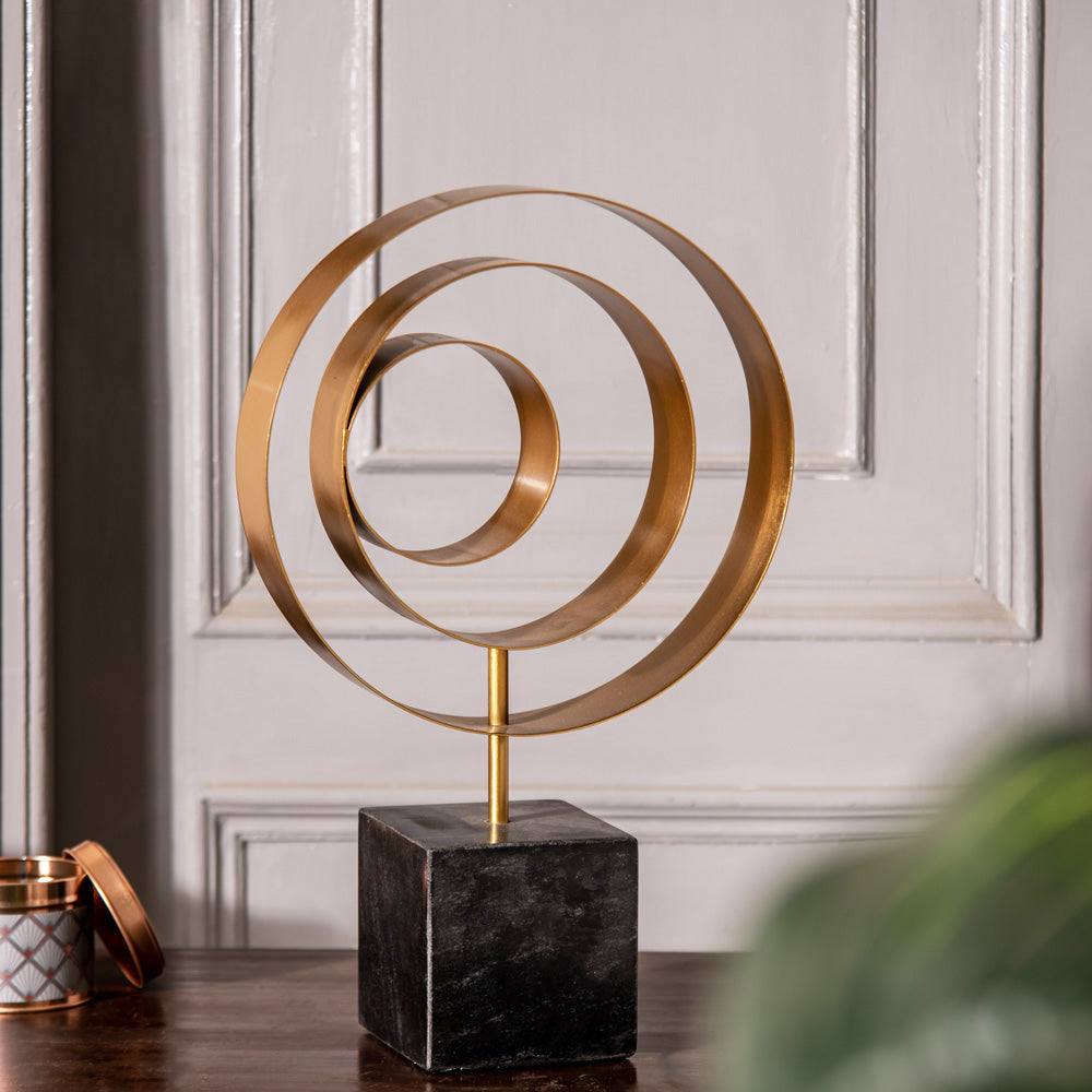 Swirl Metallic Sculpture with Marble Base - Black Gold