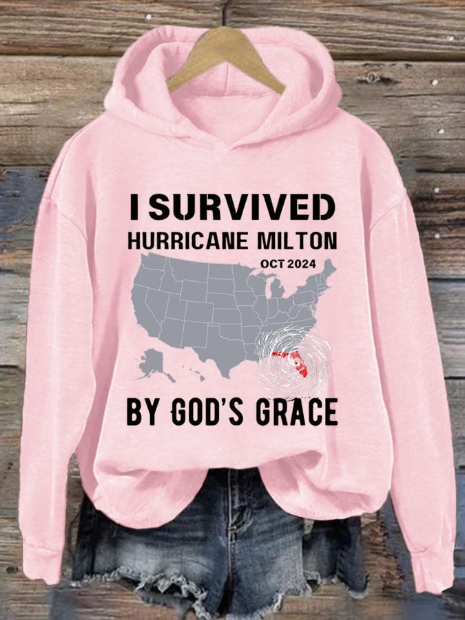 Women's I Survived Hurricane Milton Oct 2024 By God'S Grace Print Casual Sweatshirt