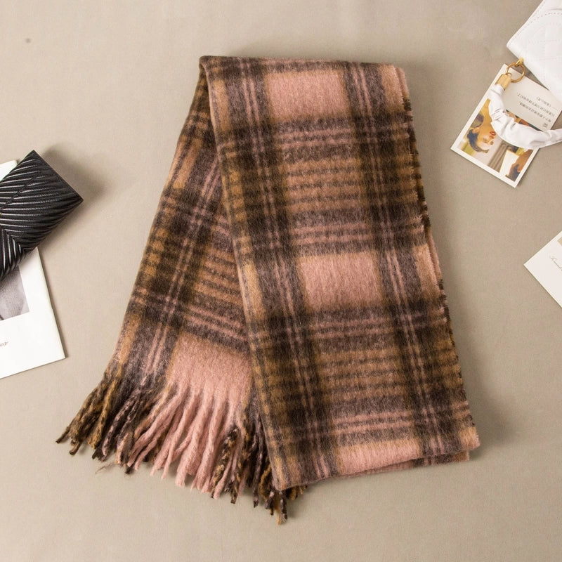 Brown Striped Scarf Women's Autumn And Winter  Trendy Winter Warm Imitation Cashmere Windproof Scarf For Students