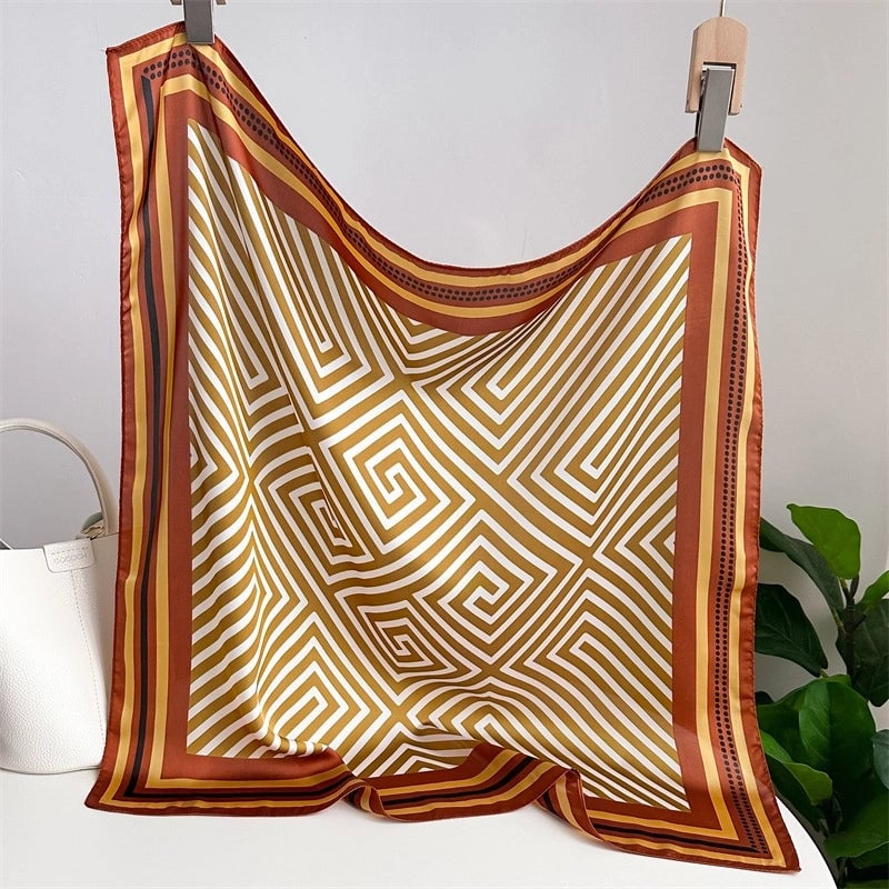 Unisex Casual Minimalist Stripe Flower Polyester Satin Printing Silk Scarf