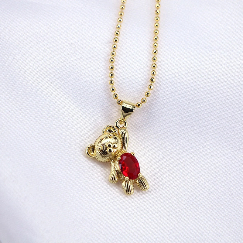 Fashion Simple Cute Copper Zircon Bear Colorful Gold-plated Clavicle Chain