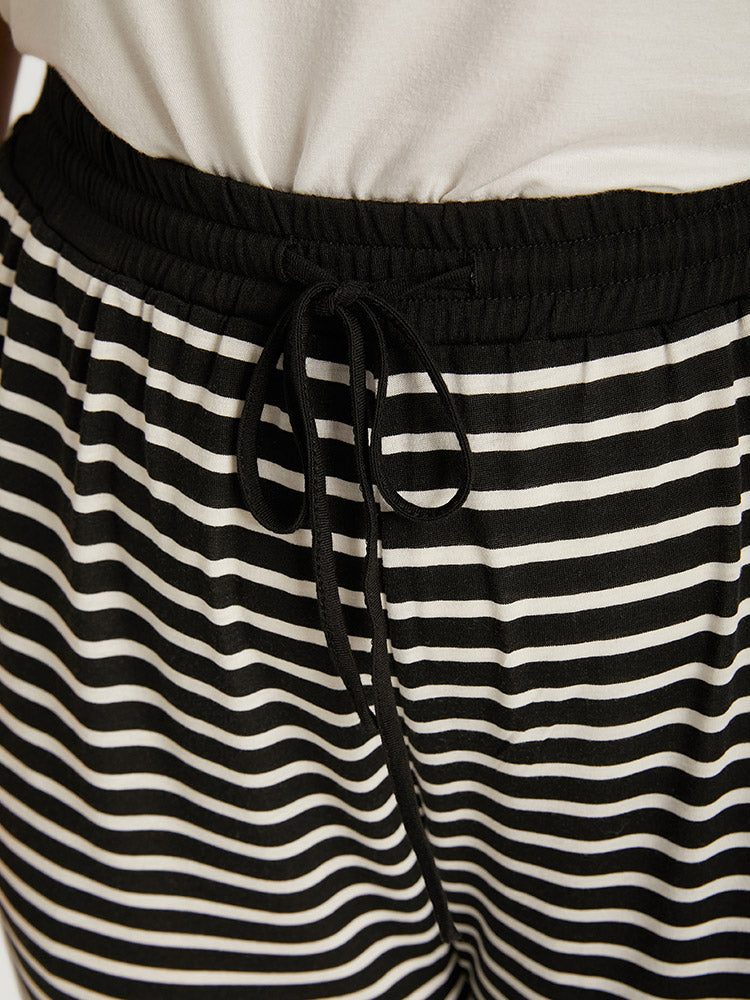 Striped Patchwork Elastic Waist Pocket Ties Sweatpants