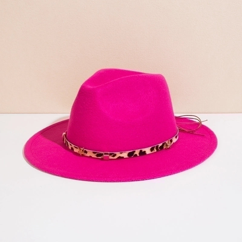 Unisex Basic Cowboy Style Solid Color Belt Buckle Wide Eaves Fedora Hat