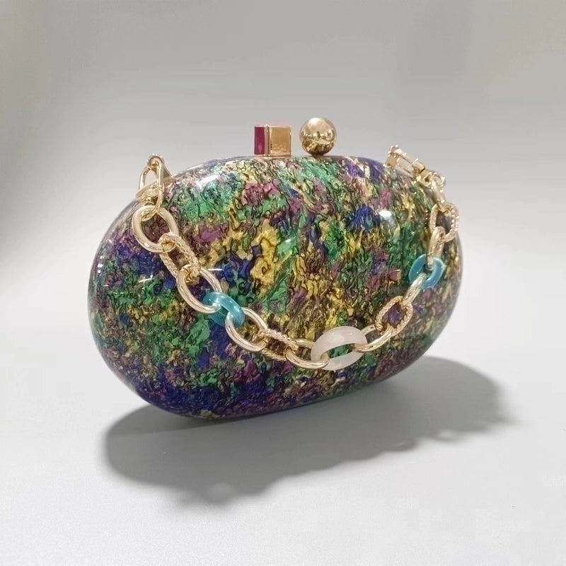 Women's Arylic Tie Dye Vintage Style Shell Lock Clasp Shoulder Bag Crossbody Bag