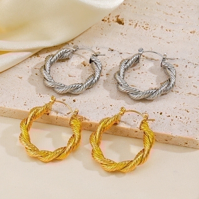 1 Pair IG Style Vintage Style Twist Plating 304 Stainless Steel 18K Gold Plated Hoop Earrings