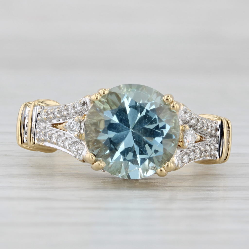 3.50ctw Aquamarine Diamond Ring 18k Yellow Gold Size 7.25