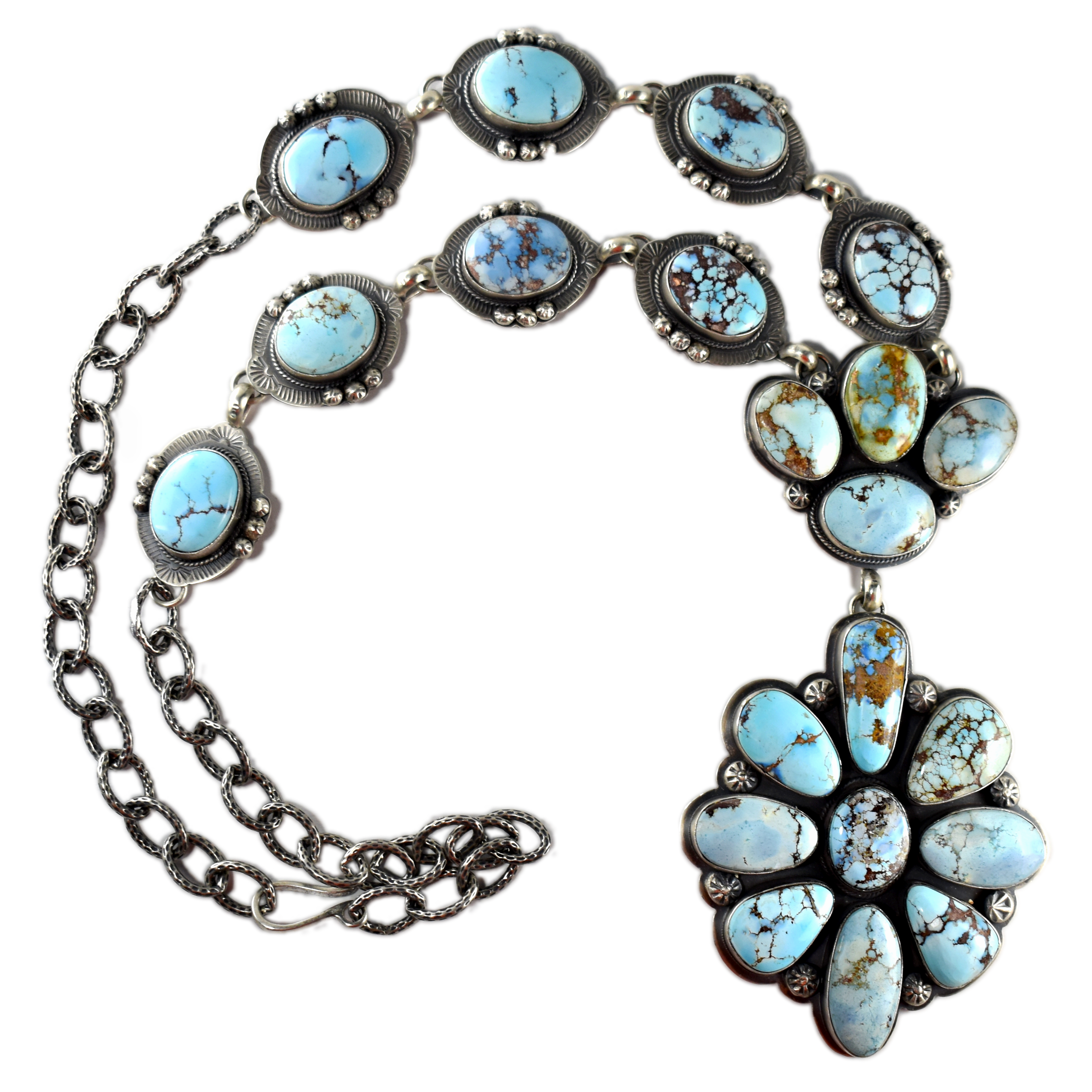 Natural Golden Hill Turquoise Cluster Necklace by Steven Nez
