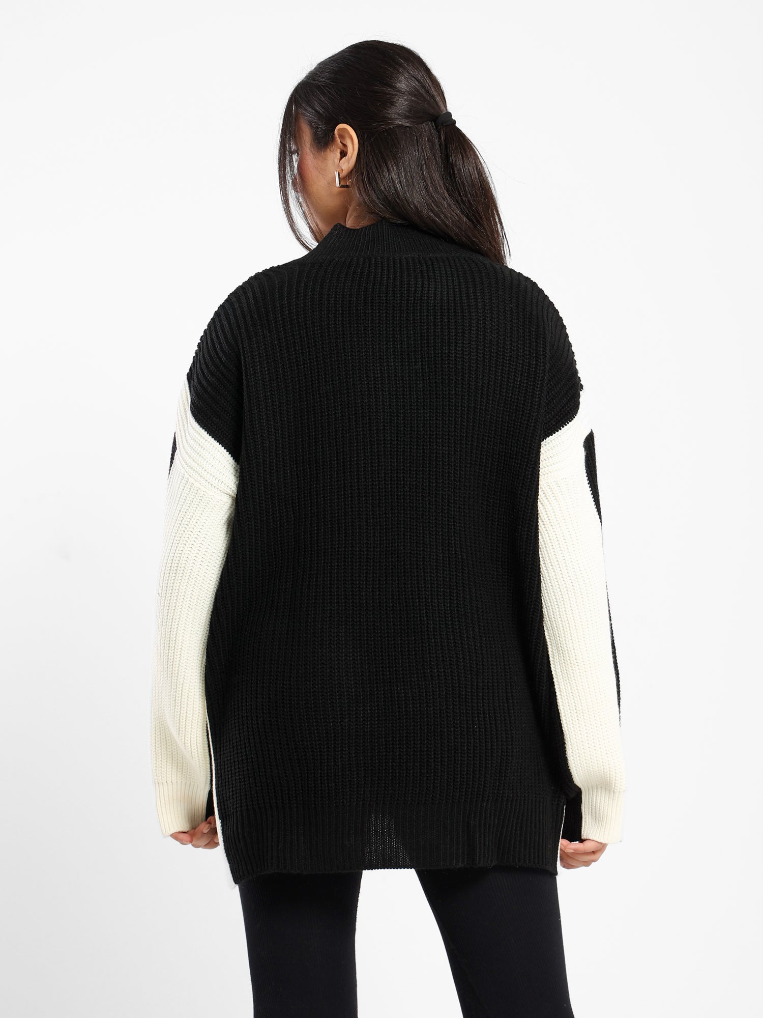 Oversized High-Low Pullover with Color Block