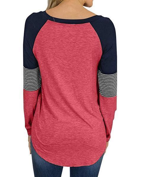 Striped Color Block Casual Tunic Tops