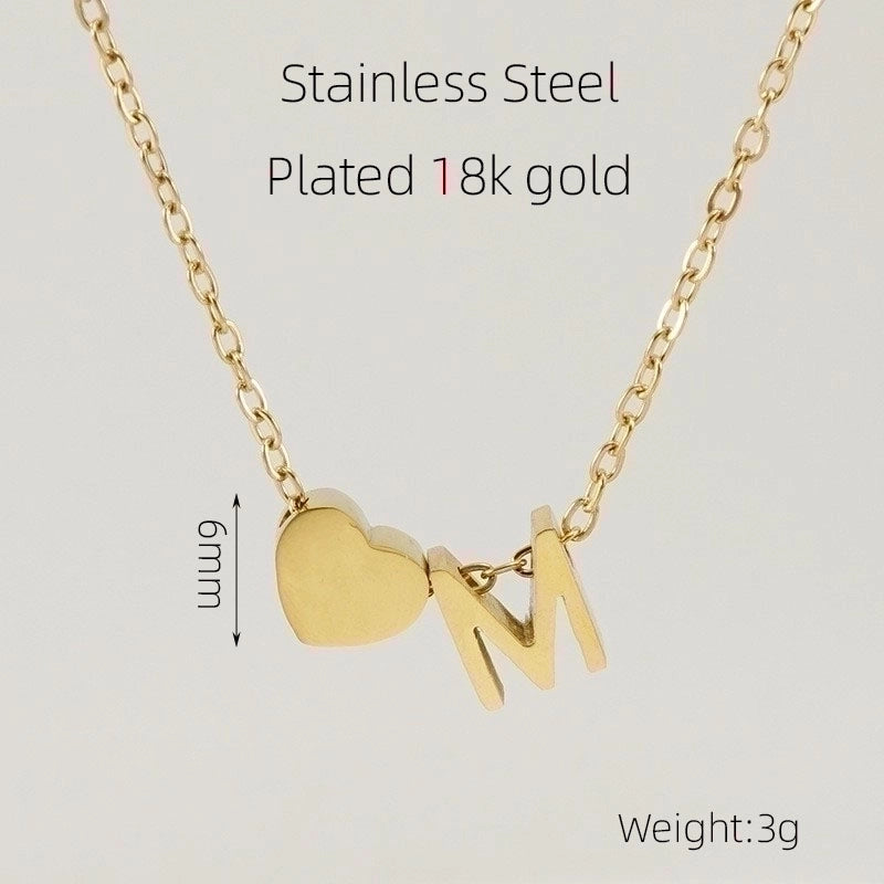 304 Stainless Steel 18K Gold Plated Casual French Style Plating Letter Heart Shape Pendant Necklace