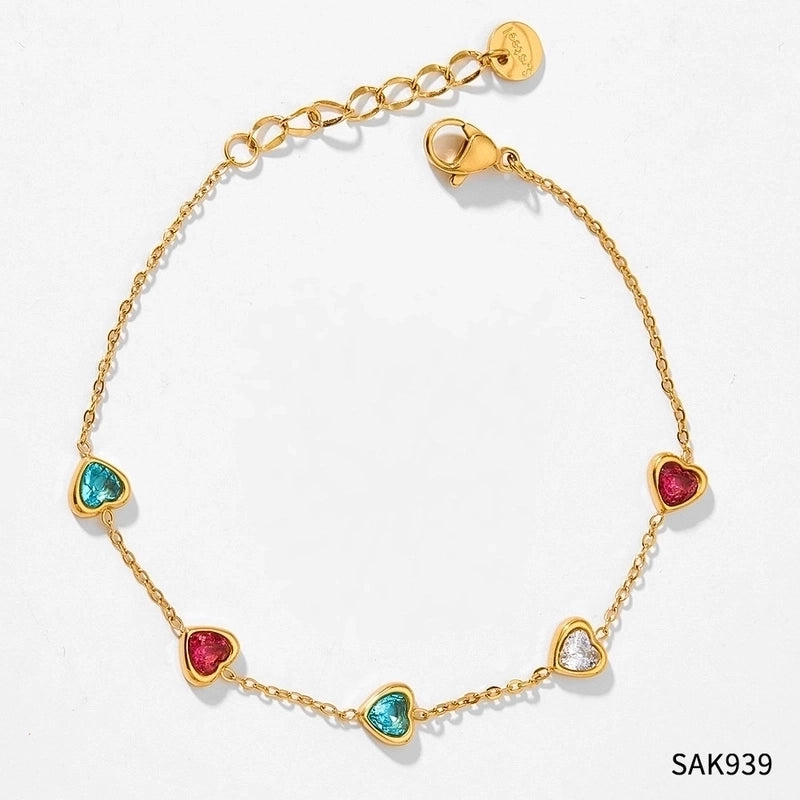 Fashion Heart Shape 304 Stainless Steel 16K Gold Plated White Gold Plated Gold Plated Zircon Stainless Steel Bracelets In Bulk