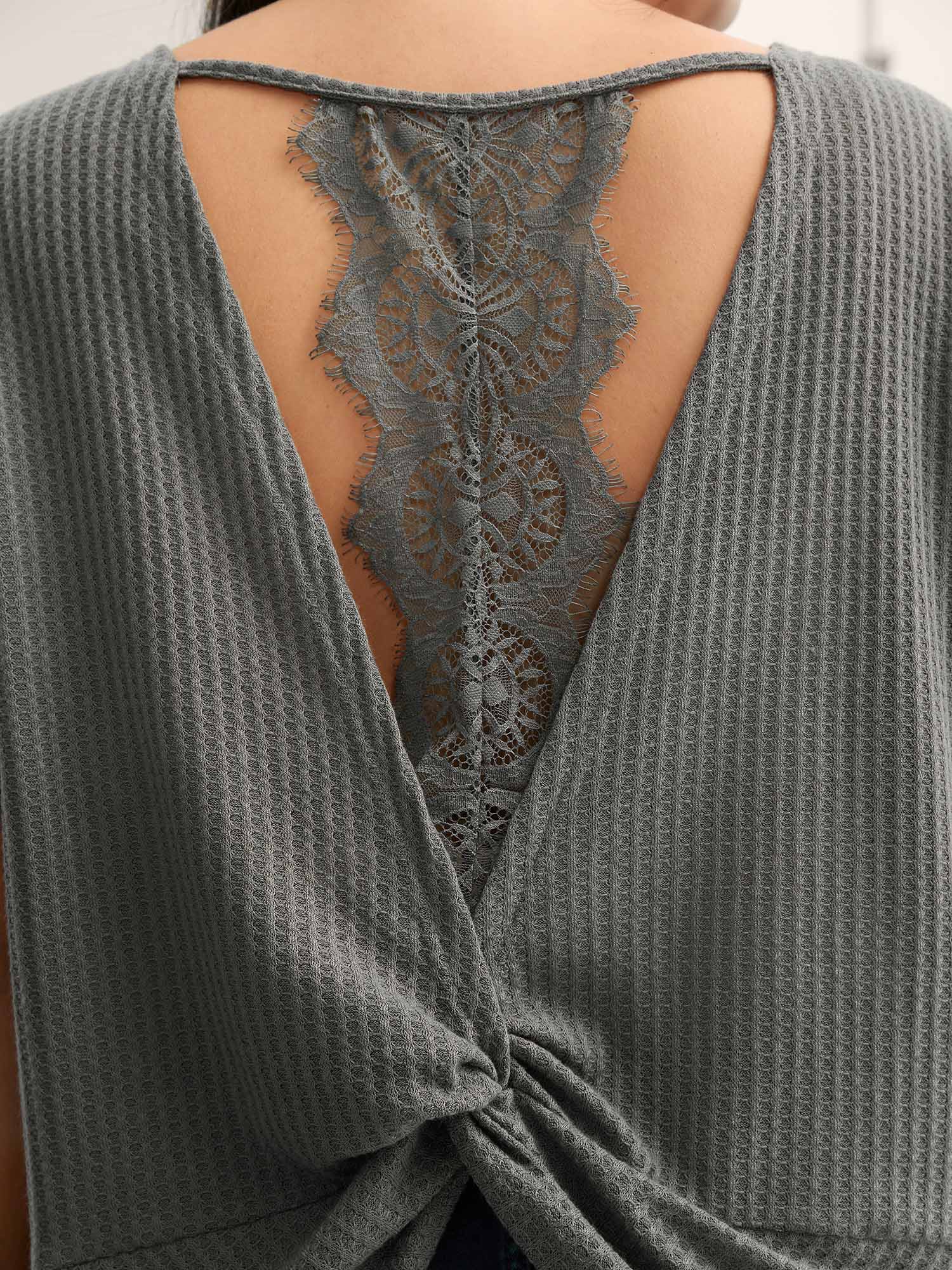 Backless Lace Crossover Solid T-Shirt