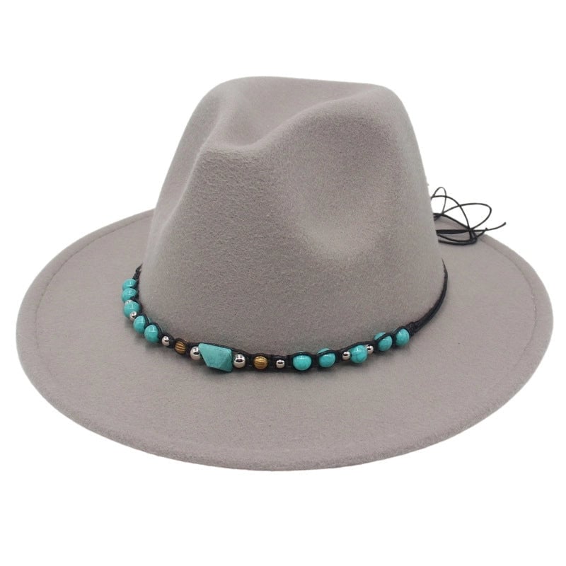 Western Cowboy Hat Big Brim Mountaineering Hat Spring And Summer New Emerald Felt Hat Ethnic Tibetan Hat