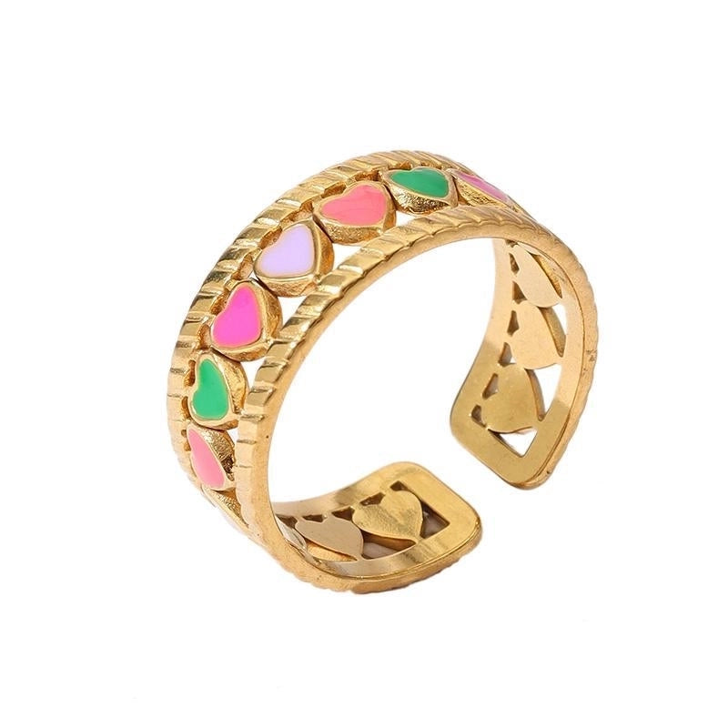 Retro U Shape 304 Stainless Steel 18K Gold Plated Enamel Open Rings