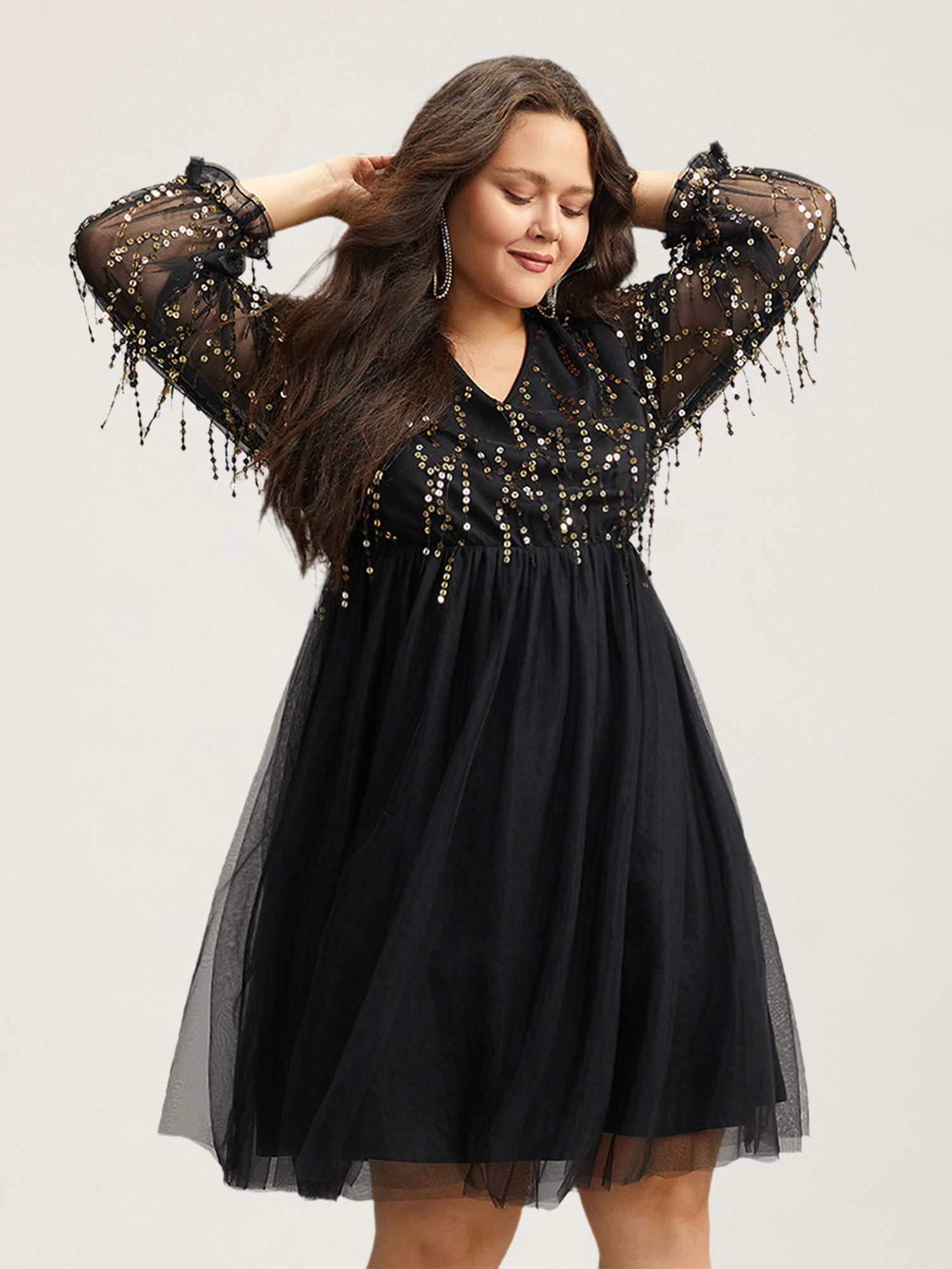 Sequin Mesh Patchwork Tassel Dress
