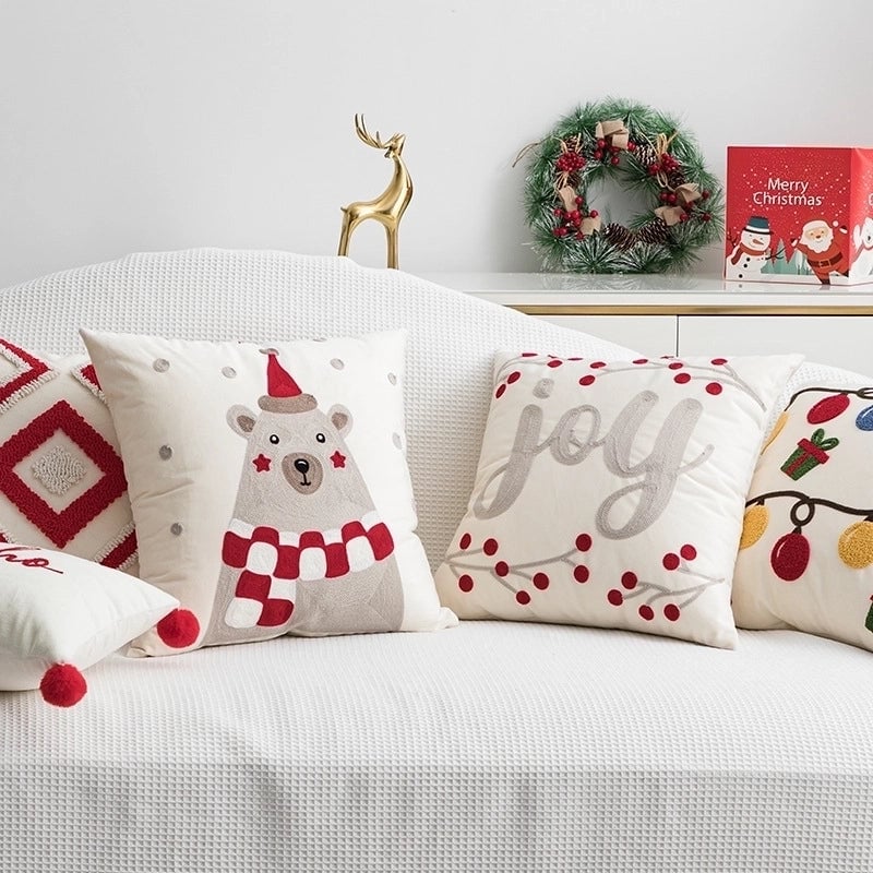 Christmas Casual Cute Letter Bear Solid Color Polyester Pillow Cases Couch & Sofa Decor