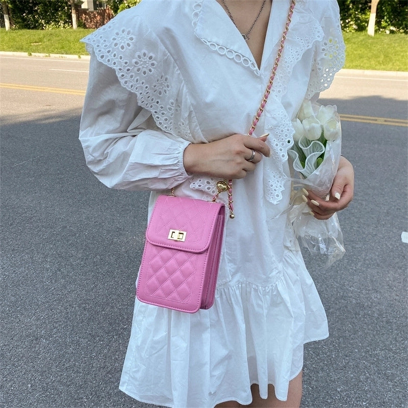Women's Small Pu Leather Solid Color Lingge Streetwear Square Lock Clasp Crossbody Bag