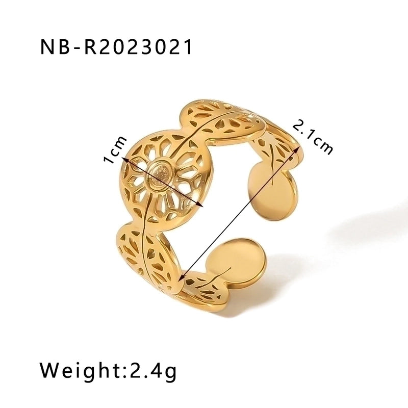 Stainless Steel 18K Gold Plated IG Style Basic Minimalist Plating Four Leaf Clover Heart Shape Flower Open Rings