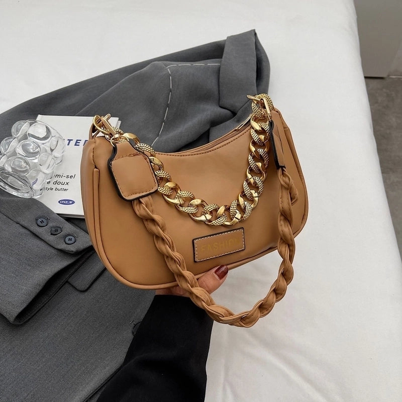 Women's Medium Pu Leather Solid Color Preppy Style Classic Style Dumpling Shape Zipper Shoulder Bag