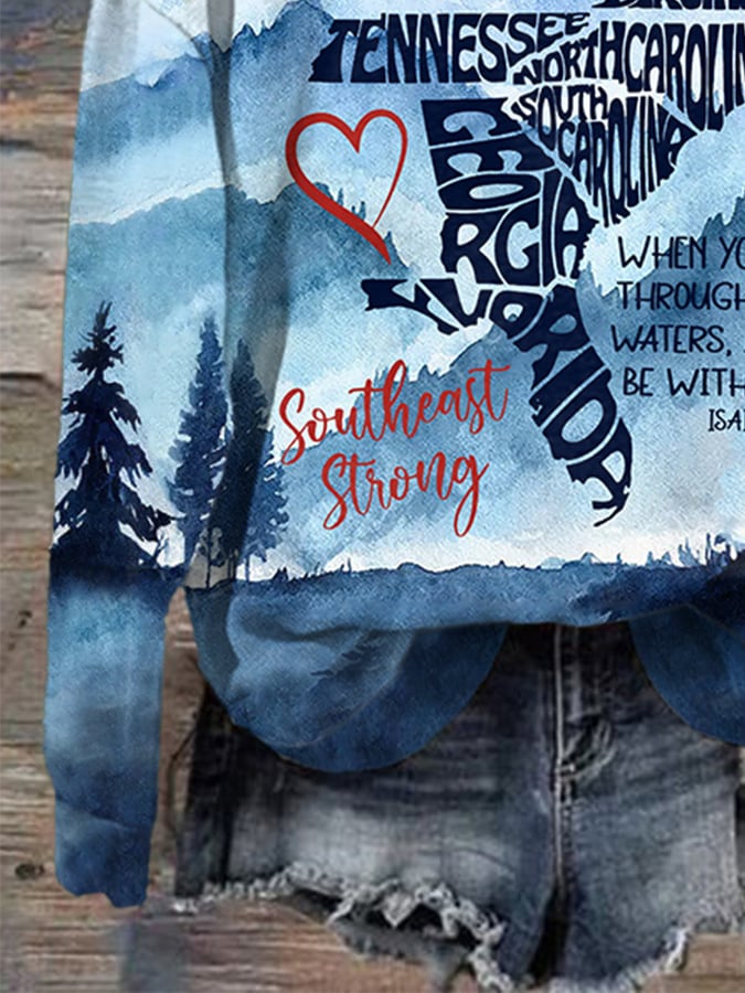 Retro Appalachian Mountains Painting Southeast Strong When You Go Through Deep Waters. I Will Be With You Isaiah 43:2 Tennessee Georgia. South Carolina. North Carolina. . Virginia. Florida Print Hoodie