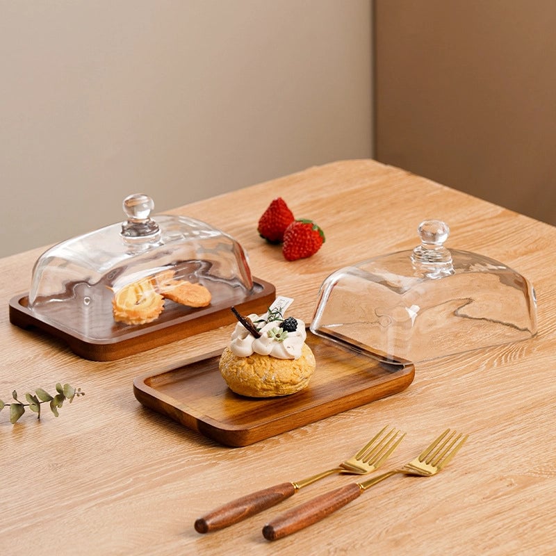 Retro Solid Color Wood Glass Plate 1 Piece