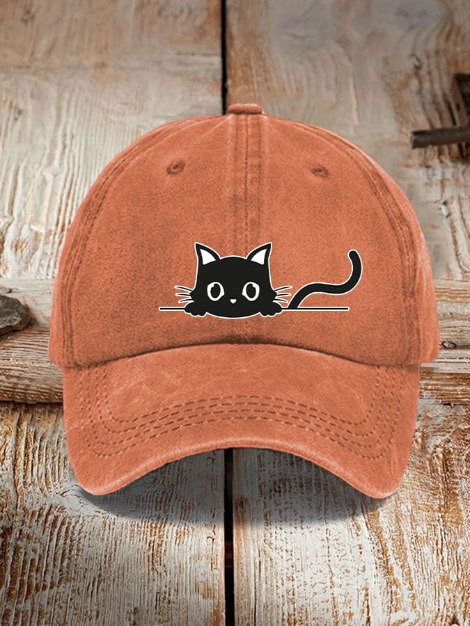 black cat print hat