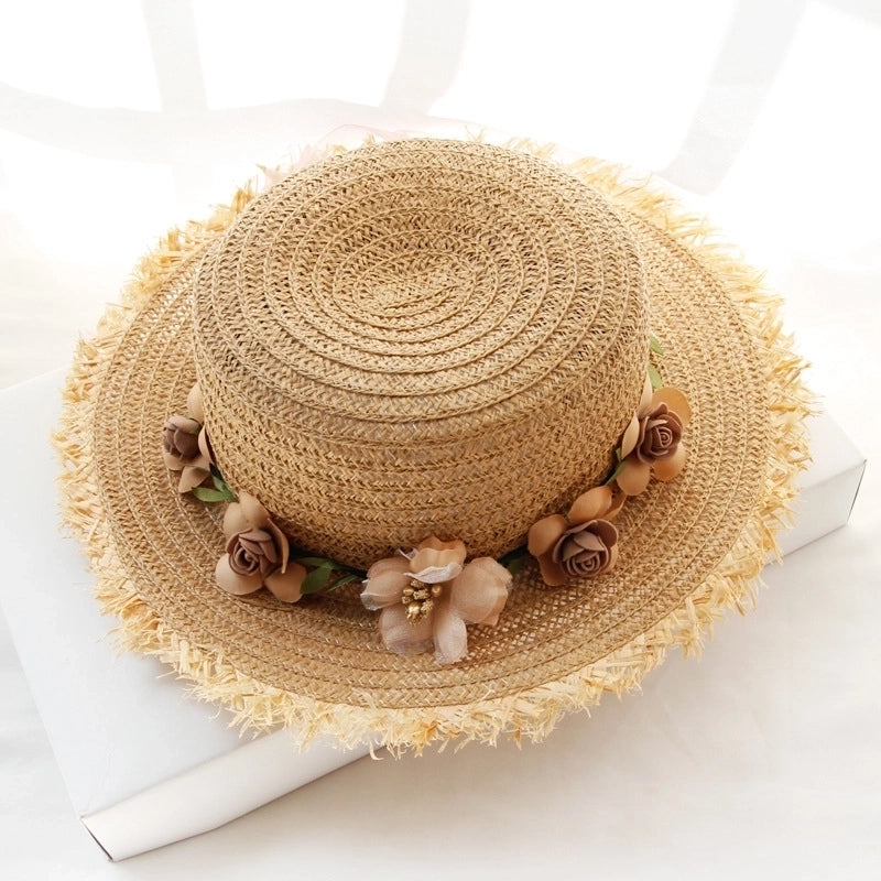 Women's Vacation Beach Solid Color Flat Eaves Straw Hat