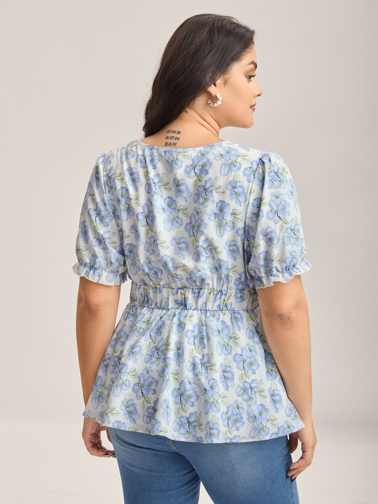 Breezy Floral Print Drawstring Babydoll Top