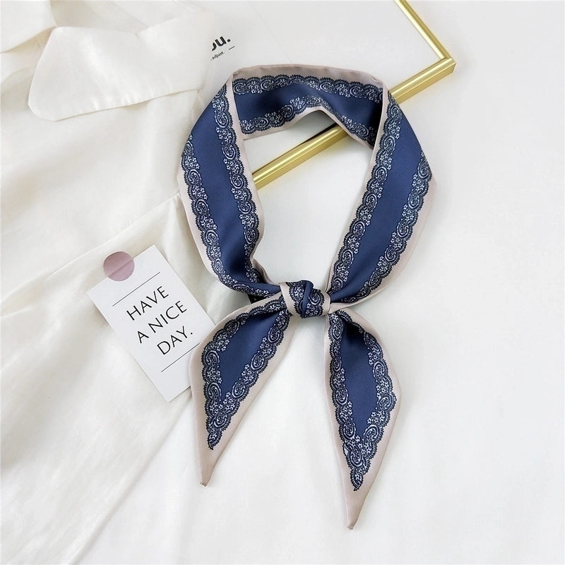 Fashion Streamer Printing Bow Silk Scarf