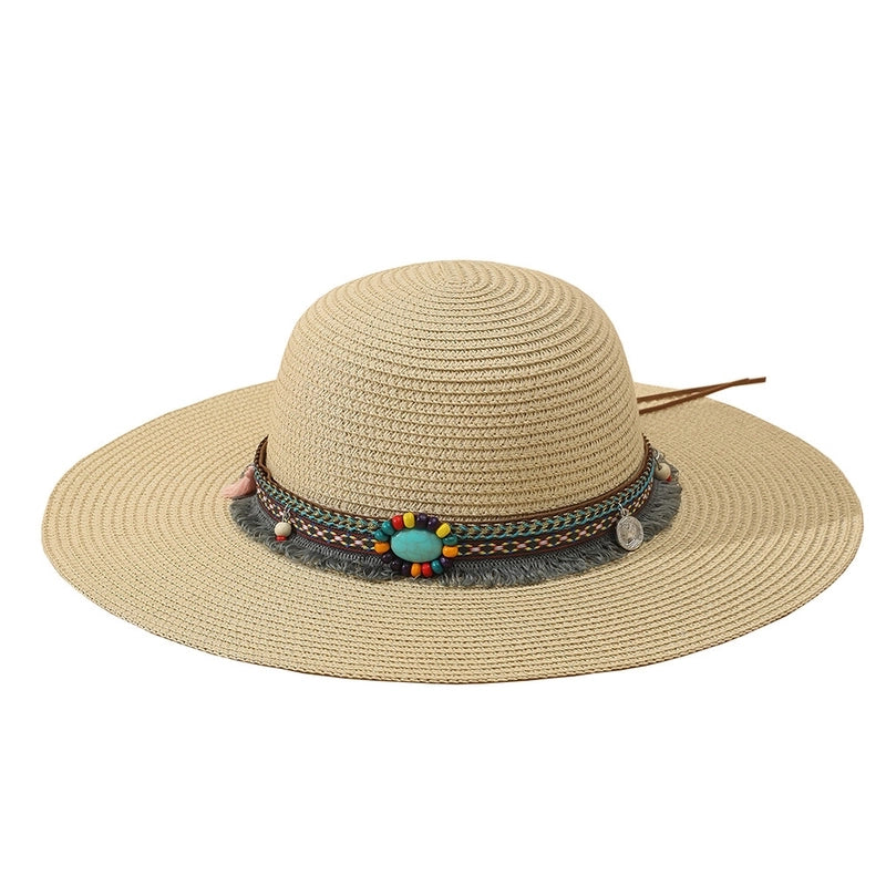 6 Pieces Women's Bohemian Solid Color Big Eaves Sun Hat