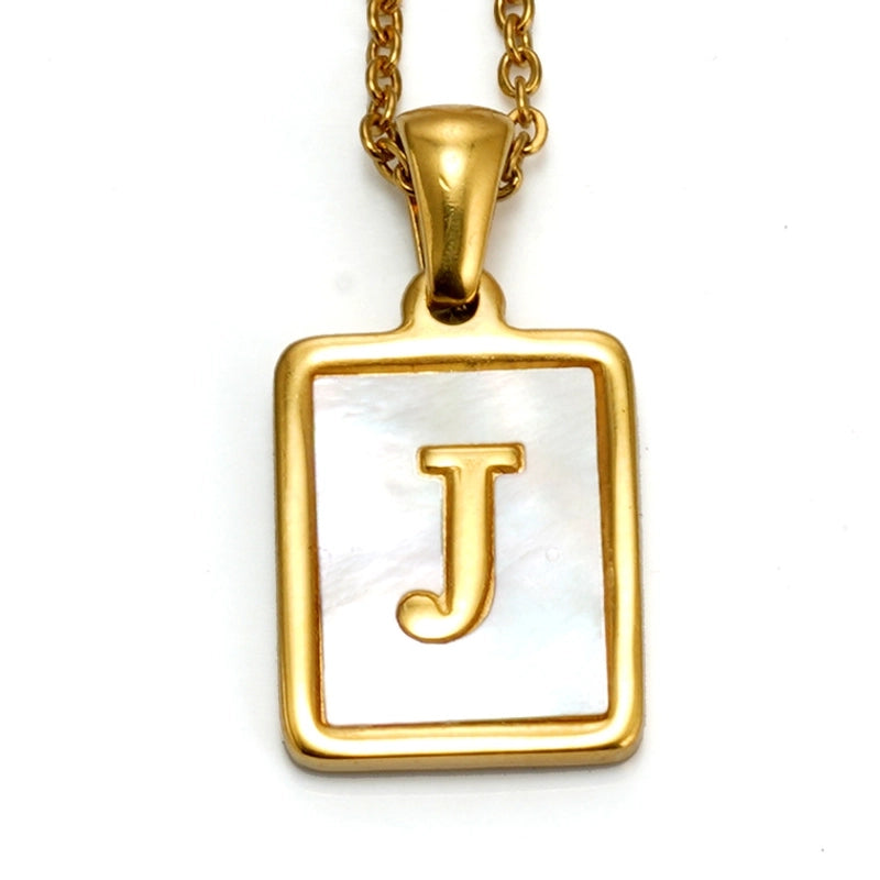 Elegant Round Letter Titanium Steel Inlaid Shell Necklace