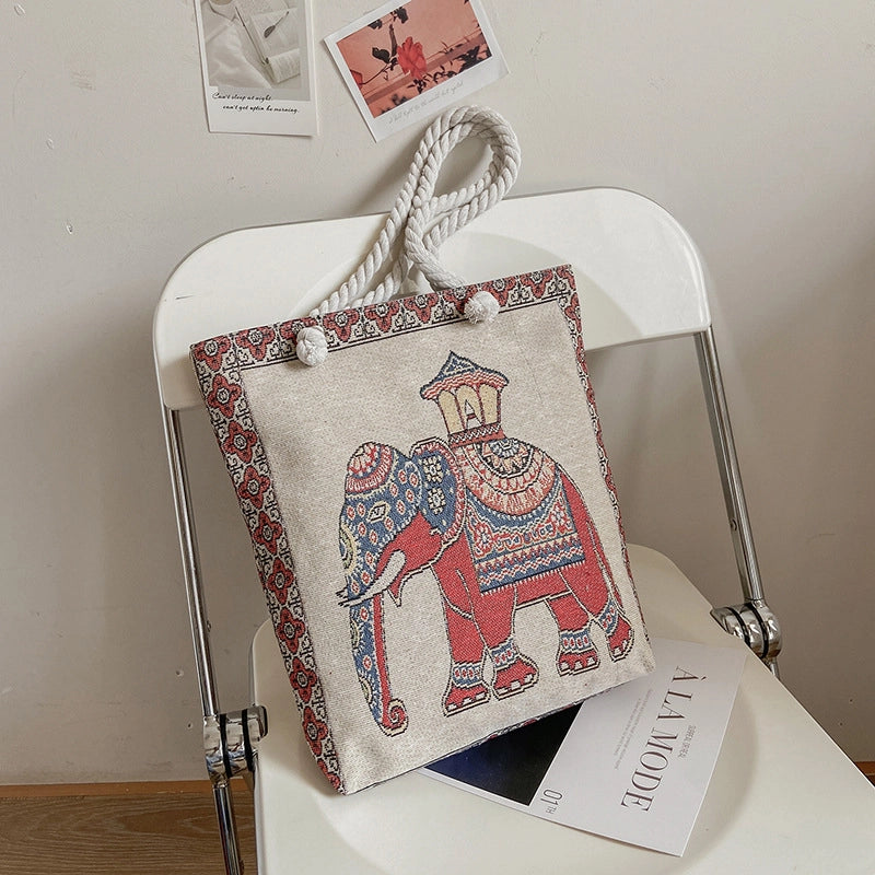 Women's Small Canvas Elephant Streetwear Square Zipper Square Bag