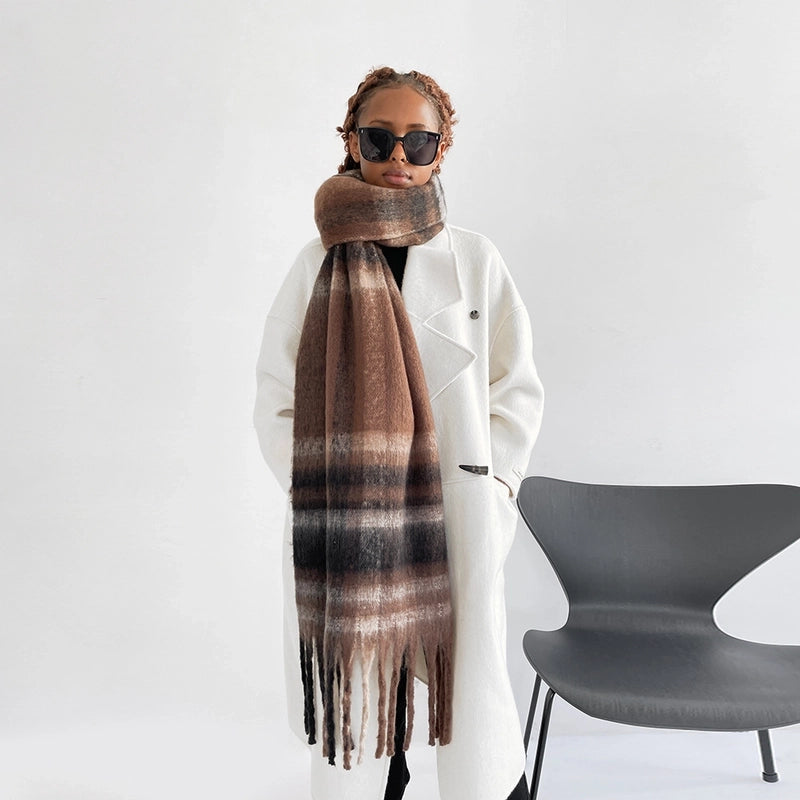 Unisex Casual Lattice Imitation Cashmere Tassel Scarf