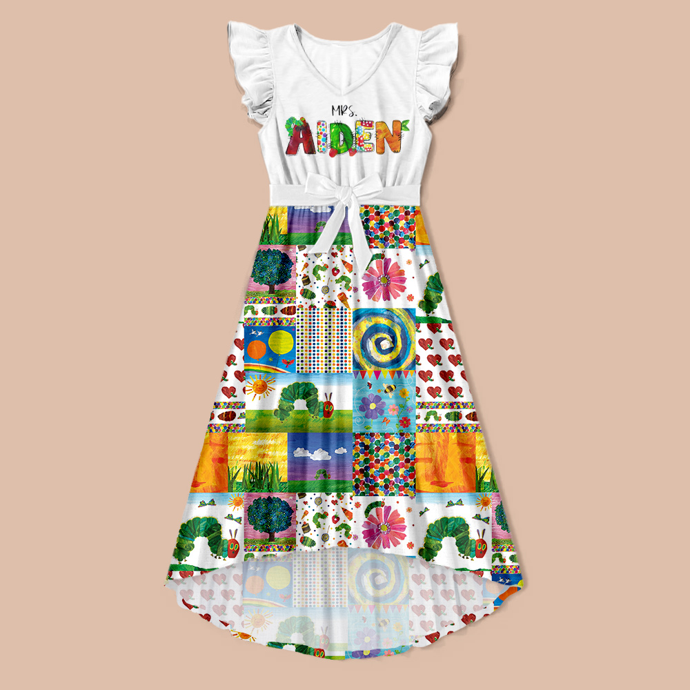 Personalized Name Caterpillar Apple Teacher One Piece Dress