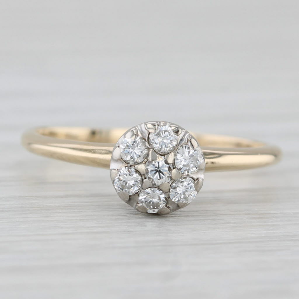 Vintage 0.21ctw Diamond Flower Cluster Engagement Ring 14k Gold Size 6.75