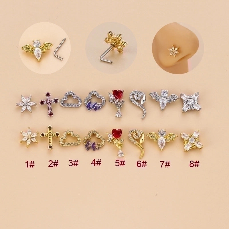 1 Piece Nose Rings & Studs Fashion Clouds Heart Shape Flower 316L Stainless Steel  Copper Plating Zircon