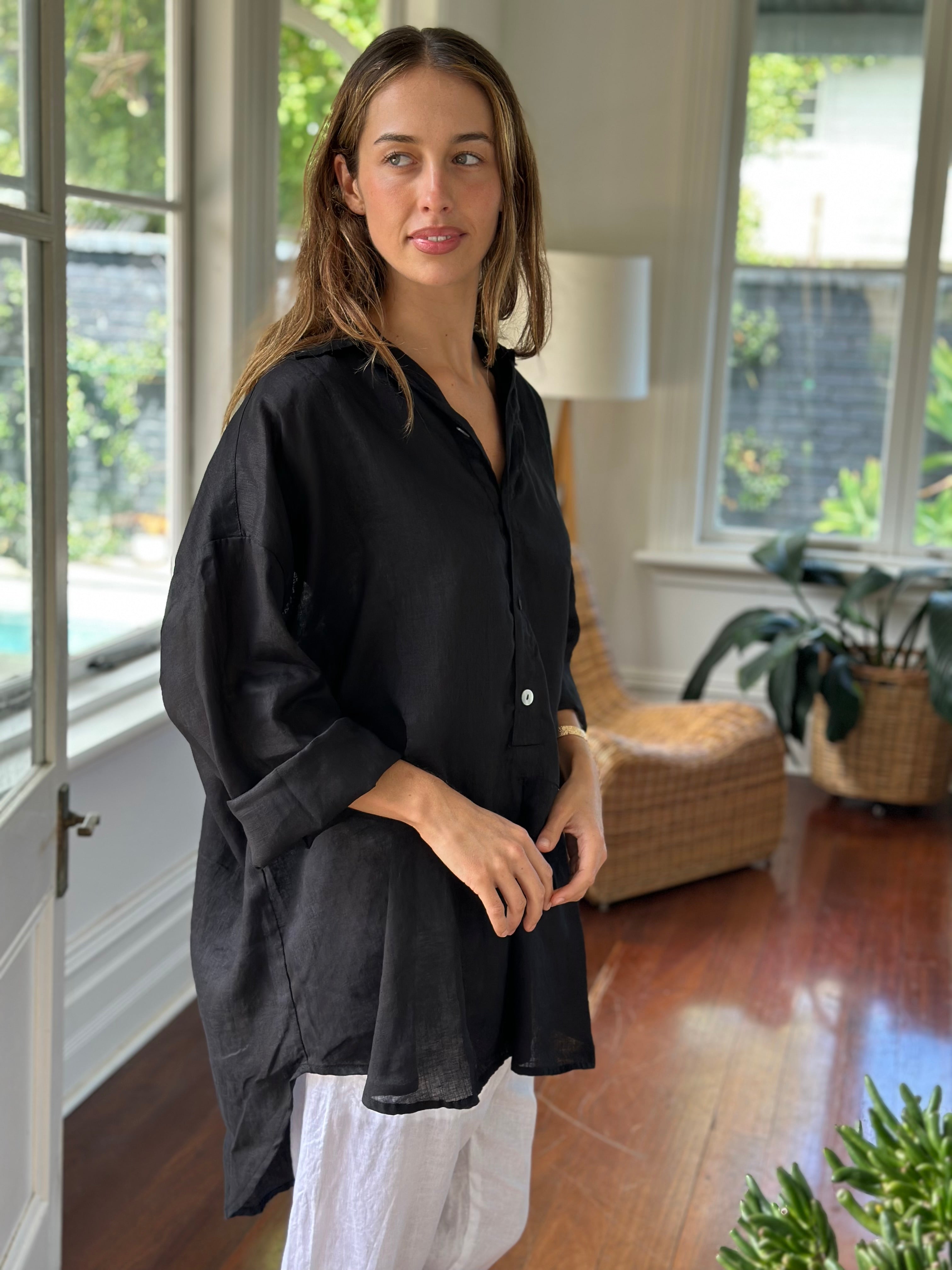 megan shirt - black linen